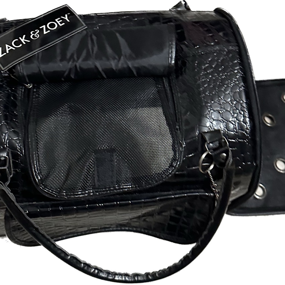 Zack & Zoey Pet Carrier Dog Cat black crocodile embossed puppy travel bag purse - Picture 4 of 10